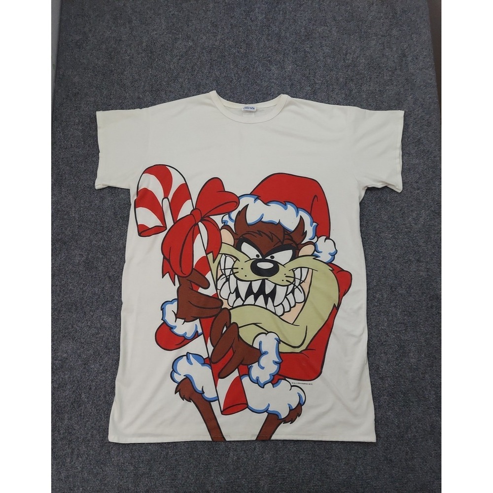 Vtg 1994 Taz Santa T Shirt Mens XL White Big Graphic Short Sleeve Single Stitch